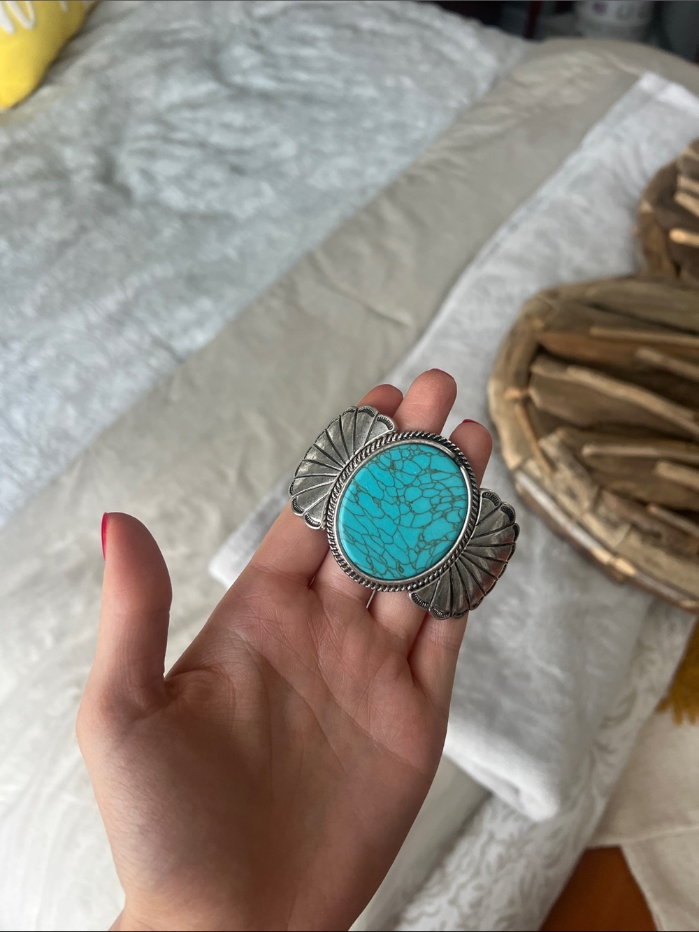 Atterri Turquoise Stone Silver-Tone Statement Cuff New!